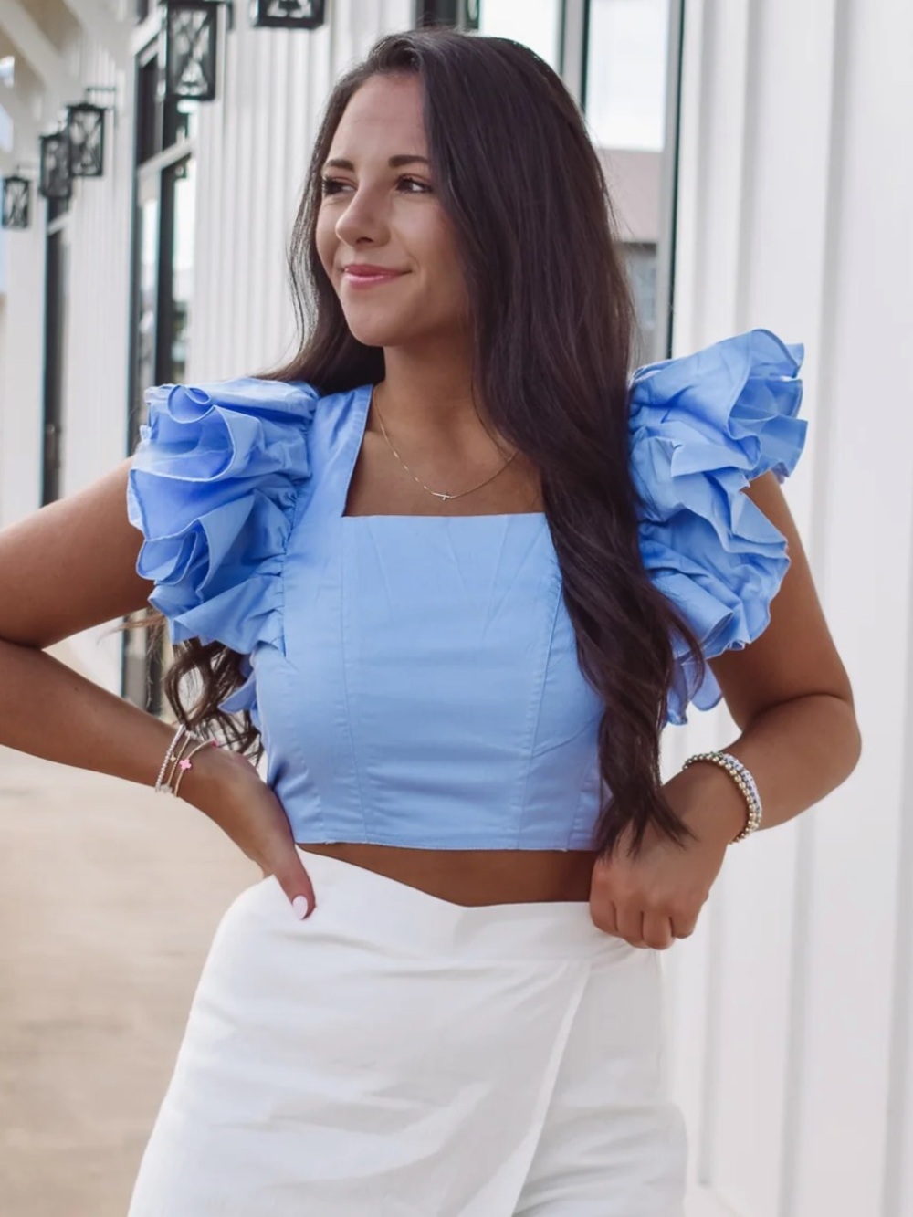 Blue Ruffle Top - Picture 4 of 6